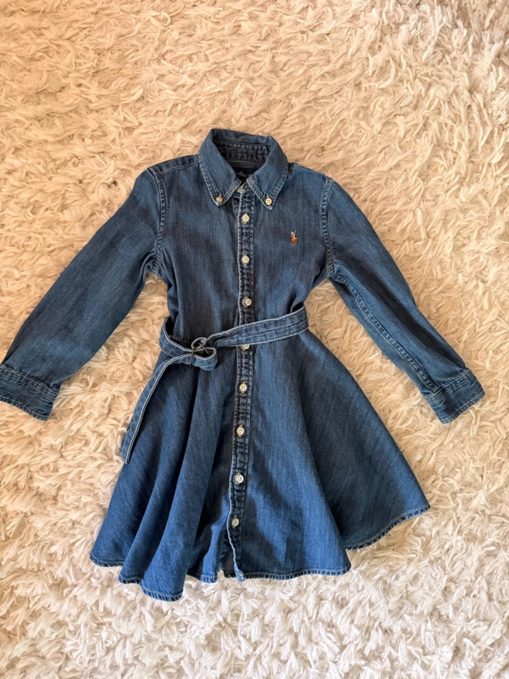 Ralph Lauren Girls' Dark Blue Denim Shirt Dress with Belt
